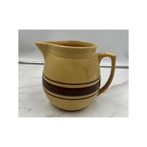Antique Weller Pottery Yellow Ware Pitcher Brown Banded Stoneware Jug